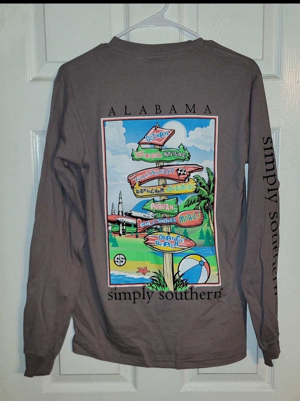 Simply Southern Alabama Graphic Long Sleeve Tee - Gray with Colorful Signprint